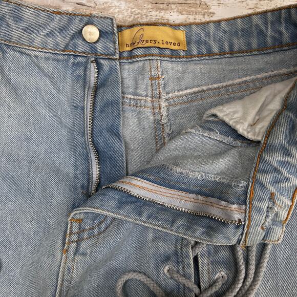 Micro Denim Shorts Sz Sm Light Wash Lace up Thigh High Rise Festival Boho Hippie - Picture 7 of 7